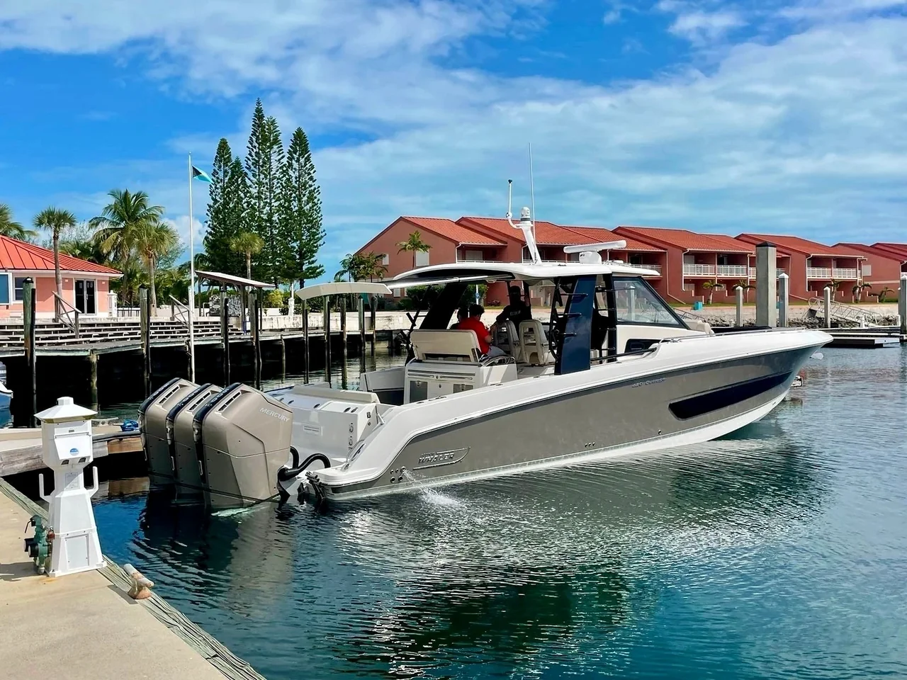 Motor yacht moored at a marina Motor yacht moored at a marina