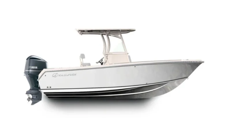 White center console boat in profile White center console boat in profile