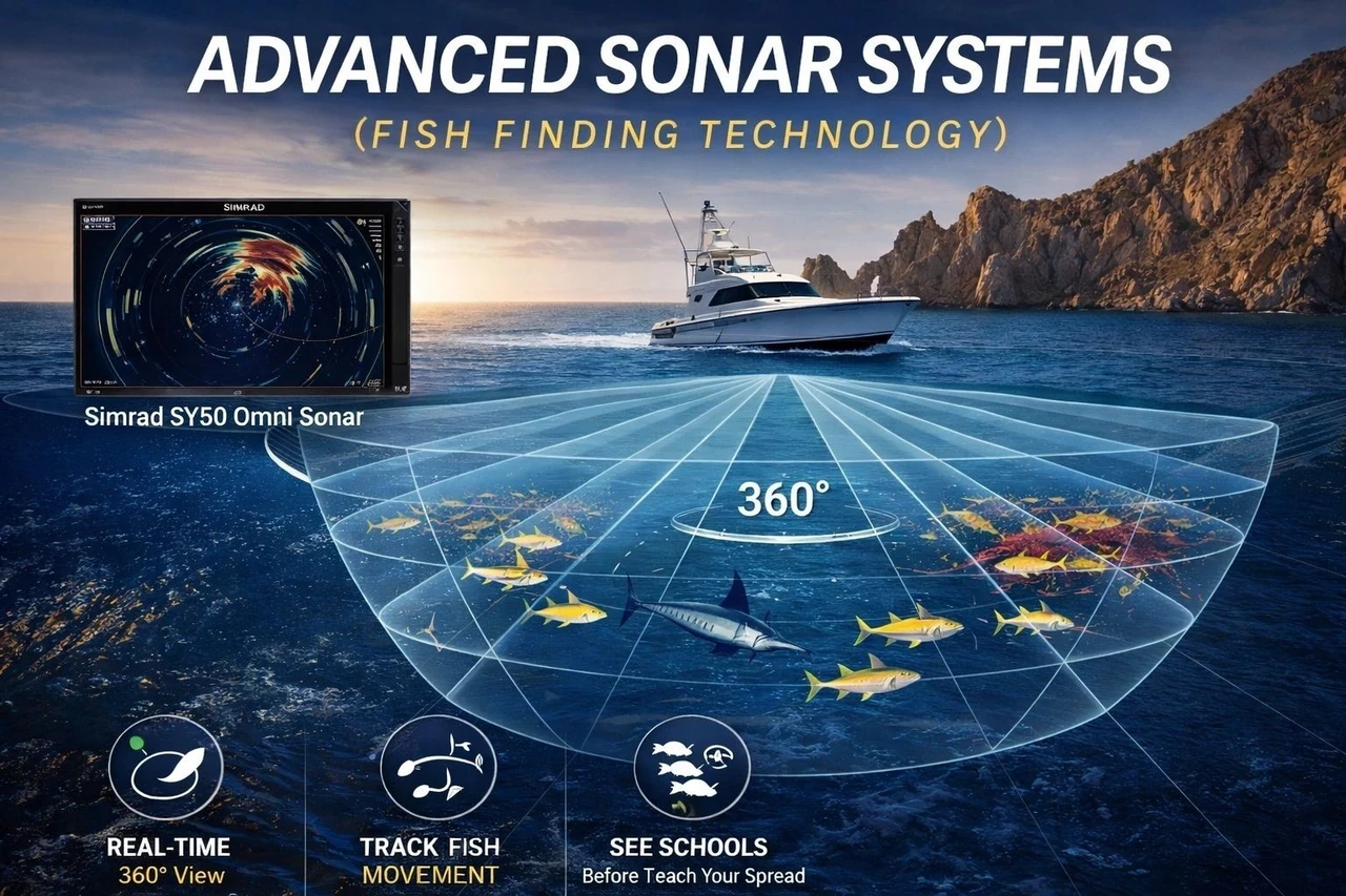 Diagrama de sonar de 360 grados y localización de peces