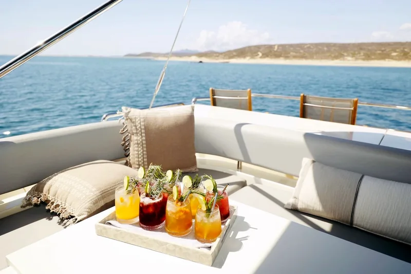 Yacht seating with refreshments overlooking the water Yacht seating with refreshments overlooking the water